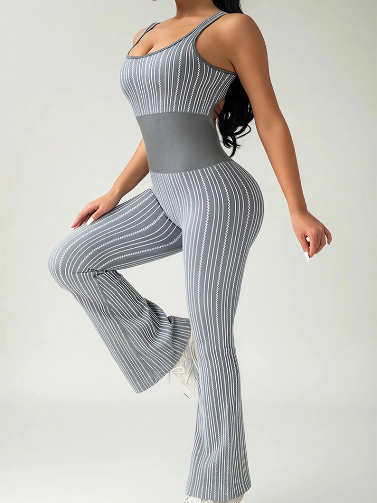 

Женский сексуальный комбинезон-клеш для йоги, повседневный, без рукавов, с открытой спиной, спортивный, цельный, для фитнеса, бега и тренировок