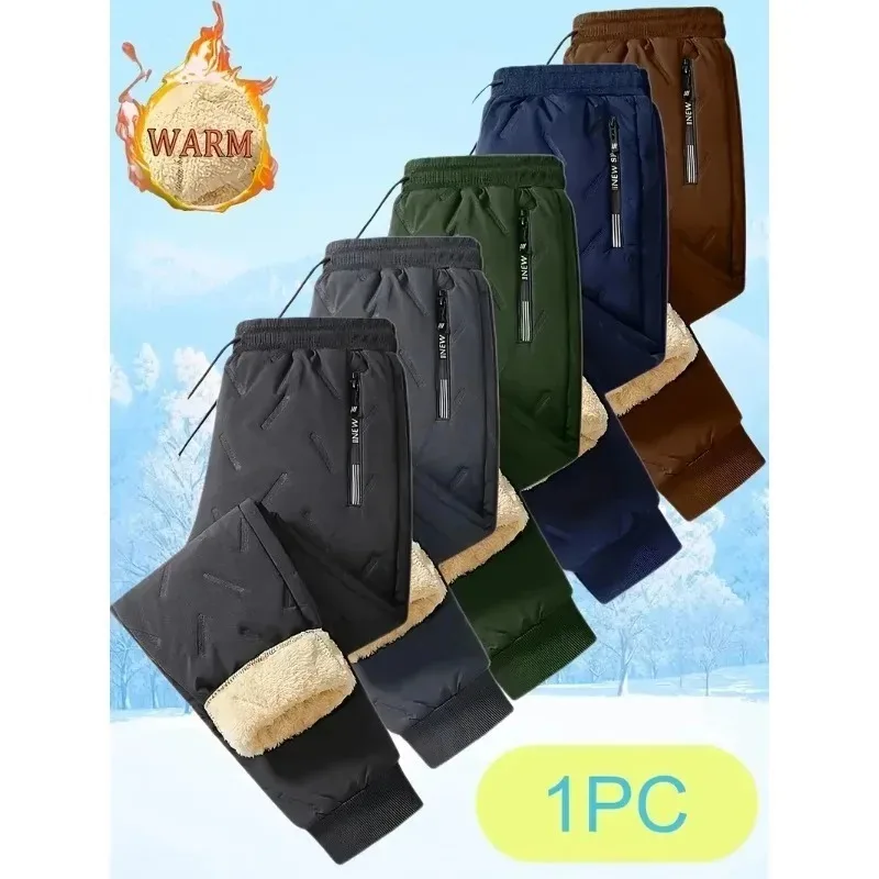 UETEEY Winter Thermal Fleece Pants Men Plush Lambswool Thicken Warm Waterproof Trousers Man Casual Windproof Joggers Sweatpants