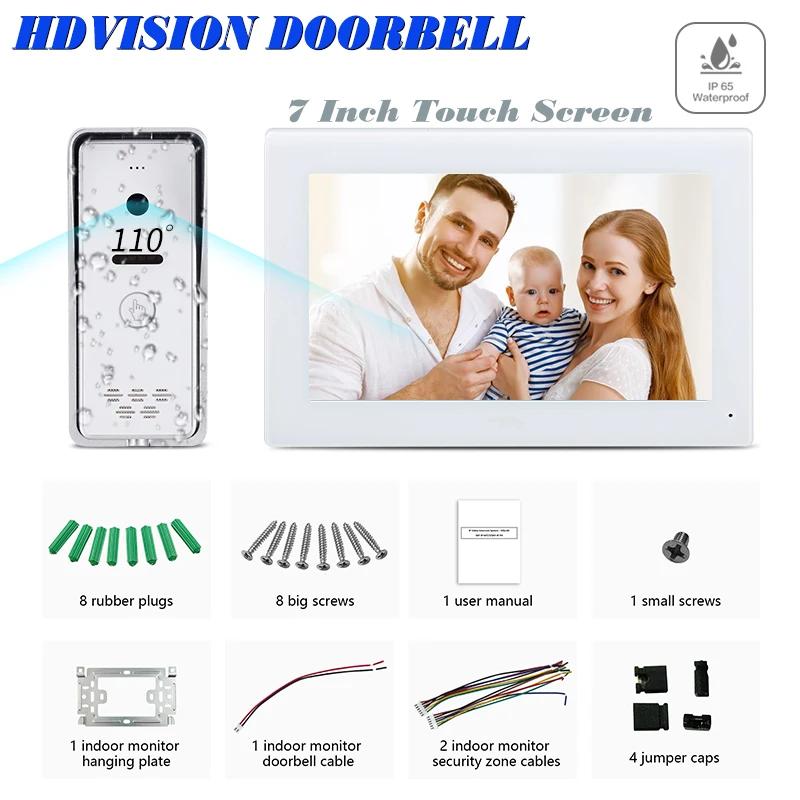 

7 Inch Touch Indoor Monitor 1080P Wire Video Door Phone Intercom System IP65 Waterproof Doorbell for Villa