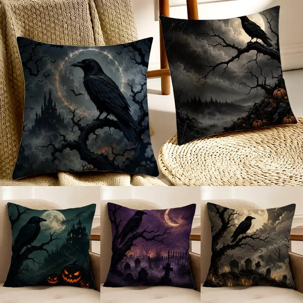 Halloween Crow Cushion Cover Pillowcase Anti-dustmite living Room Sofa Decor Cushion Room