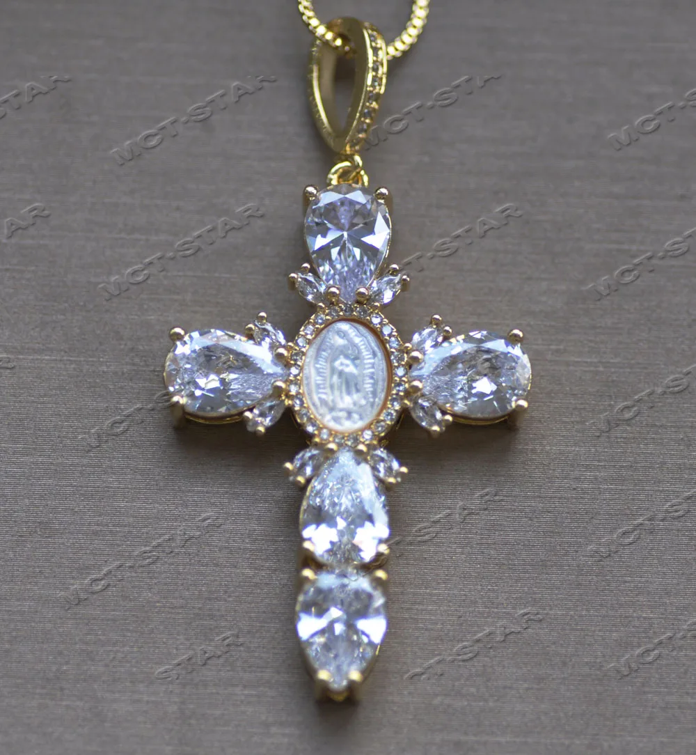 

Z12615 Shell pearl micro pave Necklace Virgin Mary Cross Pendant religious style CZ