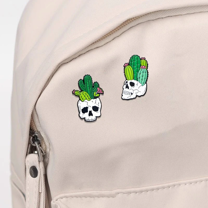 Halloween Dark Punk Style Metal Brooch Creative Skull Cactus Shape Pins Badges For DIY Clothing Bags Hat Scarf Jeans Decoration