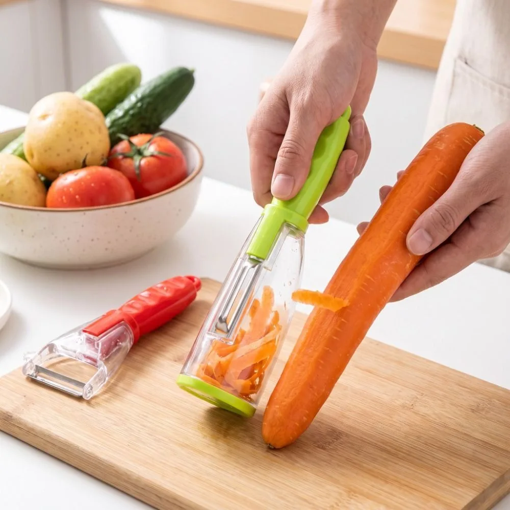 Easy Grip Vegetable Peeler Ergonomic Handle Storage Tube Peeling Tool Multifunctional Creative Fruit Peeler Kitchen