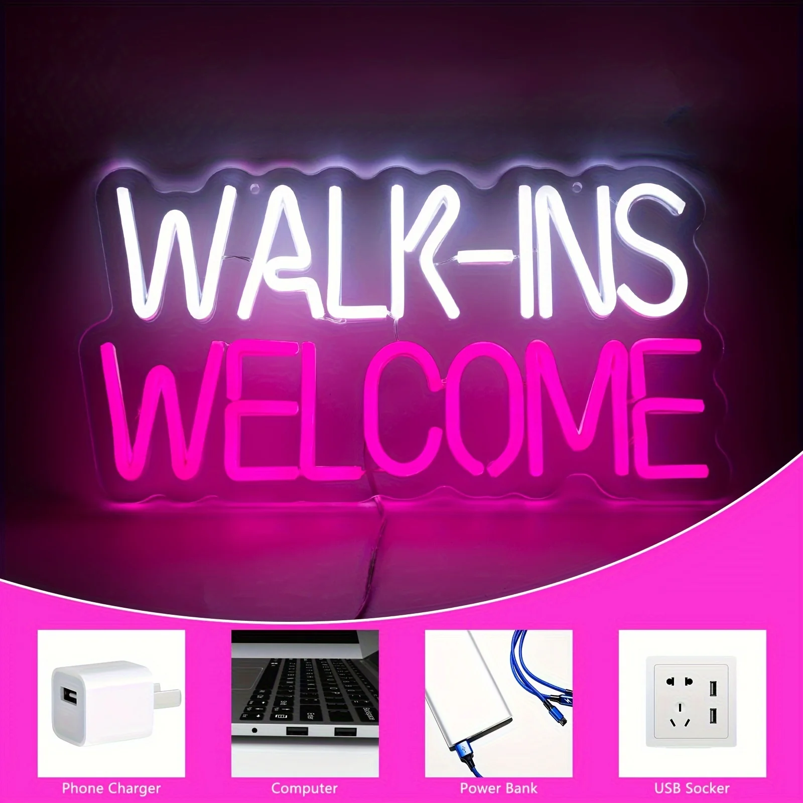 Walk-ins Welcome Neon LED Signboard Lights for Wall Decor Business Neon Lights Door Aesthetics Operation Lights