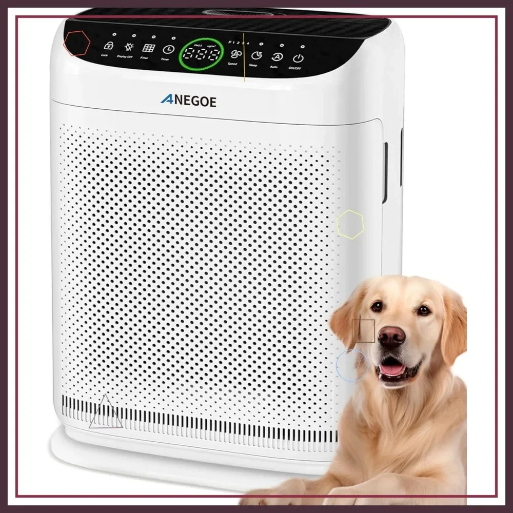 Purificador de aire para habitaciones grandes para 2500 pies cuadrados con filtro HEPA, prefiltros lavables, control remoto, funcionamiento silencioso para polvo y mascotas