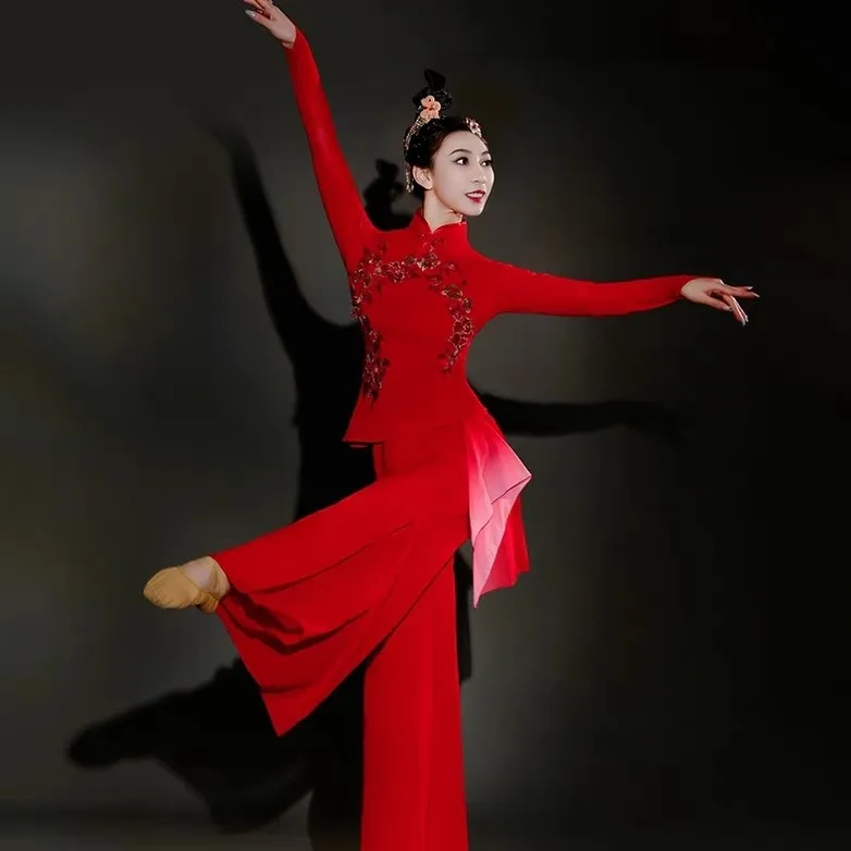 

Древняя танцевальная одежда Yangko, женская элегантная танцевальная одежда Yangge с веером, традиционный китайский народный танцевальный костюм, классическая одежда Yangko