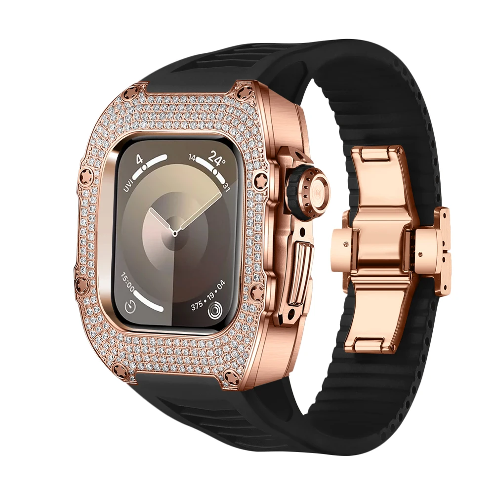 Mod Kit for Apple Watch s9 8 7 41mm Luxury Titanium Diamond Inlaid Accessories Apply to  s6/5/4 SE 40mm Case and Black band