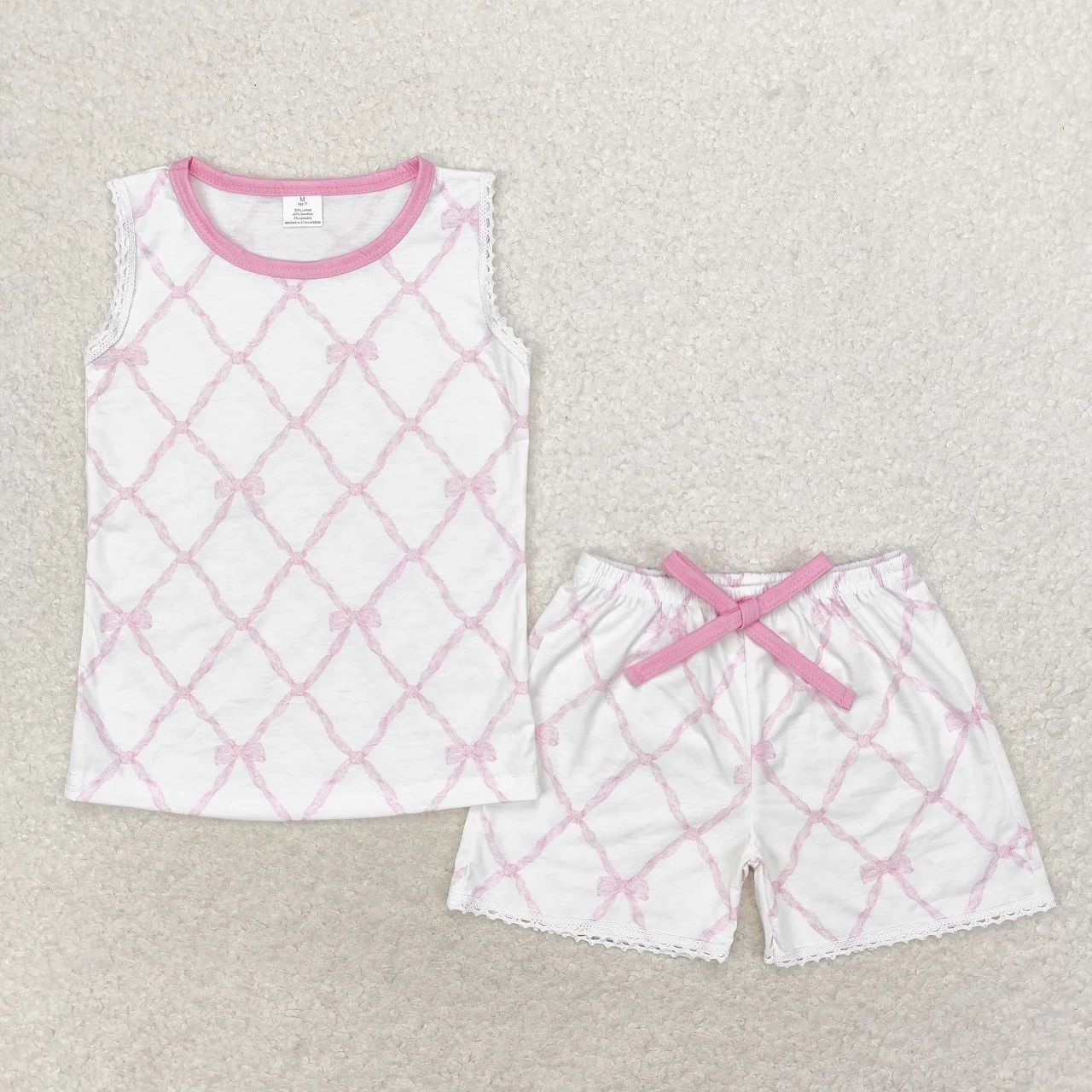 

Wholesale Children Kids Set Infant Pink Bows Outfit Summer Pajamas Baby Girl Sleeveless Shirt Tops Shorts Toddler Sleepwear