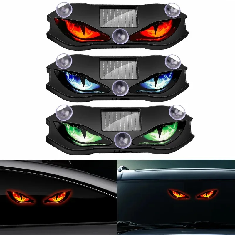 Gifts Wireless Solar LED Car Light Vibration Lights on Dynamic Display Devil Eyes Car Lights Suction Cup Car Warning Light
