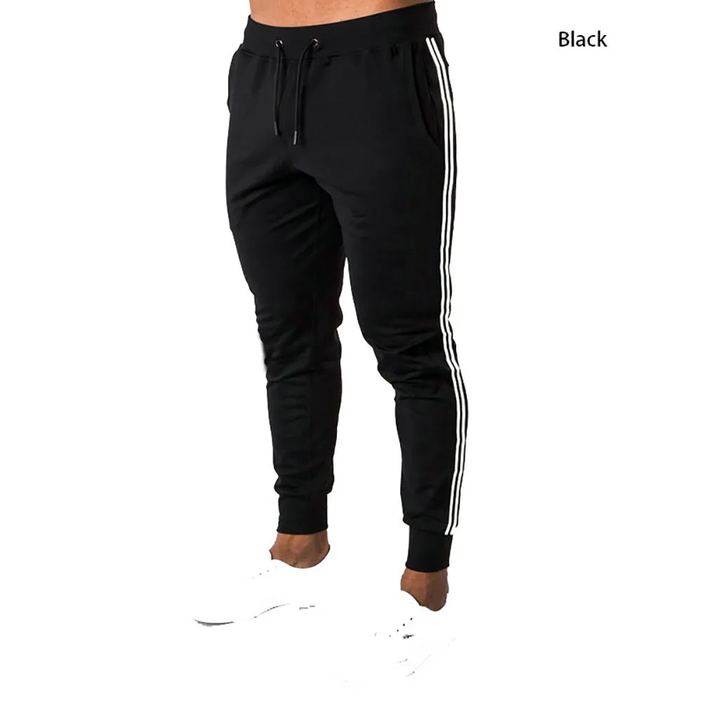 Autumn Winter Tight Stripe Jogging Pants Men's Running Sports Pants Cotton Sports Trousers Gym Men's Fitness Training Pants