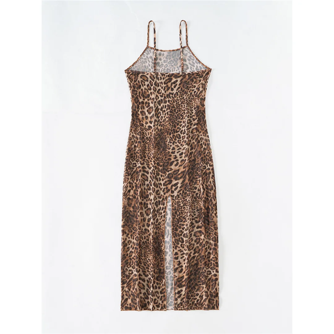S - XL Leopardenmuster, ärmelloses, gestricktes Tunikakleid, Strandkleid, langes Strandkleid, Strandmode, Damen, V6540 – Detail 11
