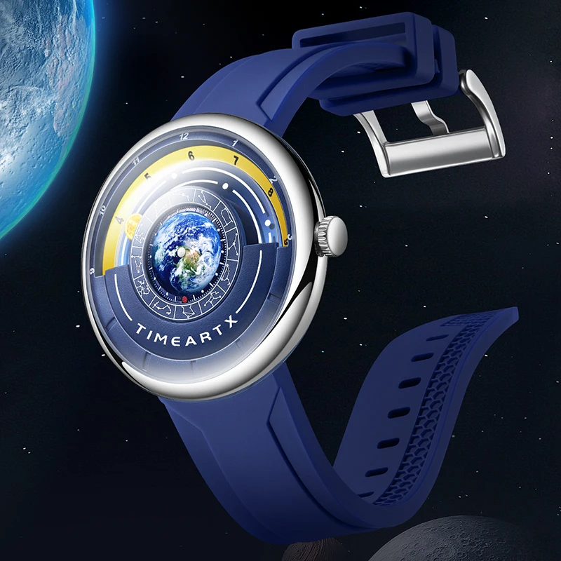 TIMEARTX Men's Quartz Watch Creative Earth Design Dial Waterproof Silicone Strap Fashion Casual Sports Wristwatch