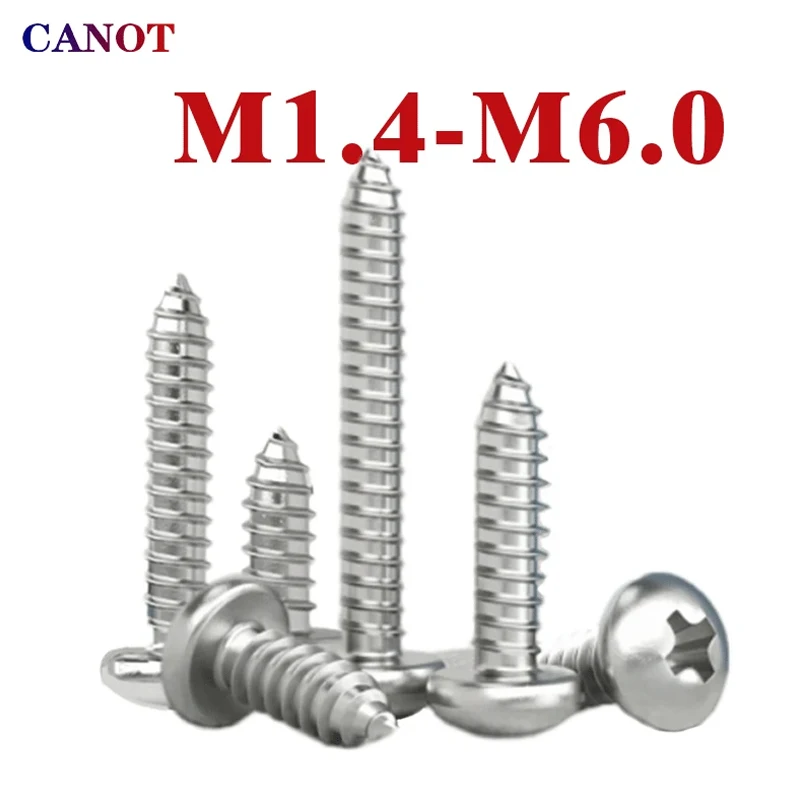 M1.4 M1.7 M2 M2.2 M2.6 M3 M3.5 M4 M5 M6 Kleine 304 Edelstahl Kreuzschlitz-Flachkopfschrauben mit Selbstschneidender Schraubengewinde – Detail 2