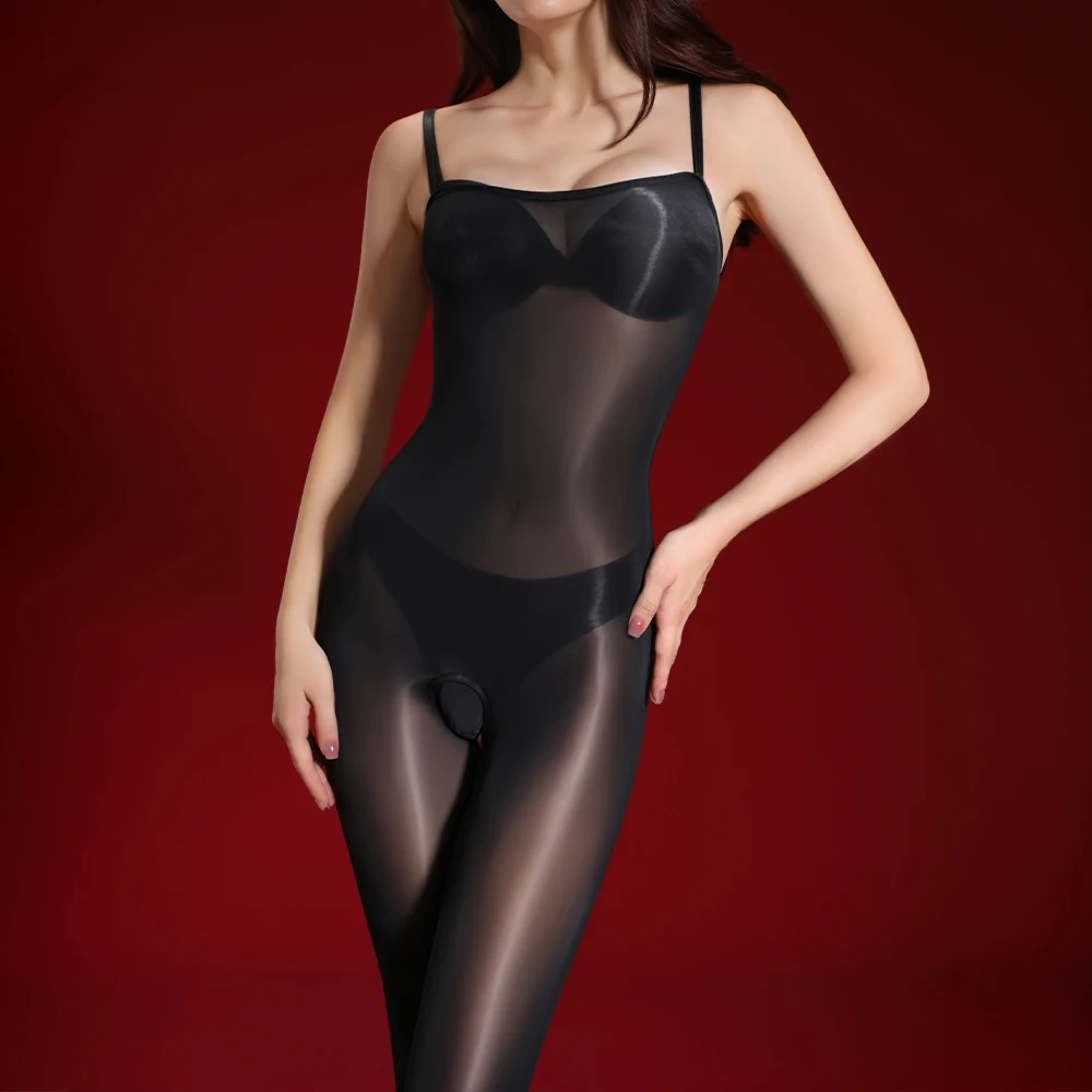 

Sexy Women 6D 912Pin Thin Maid Bodysuit Elastic Tights Oil Glossy Shiny Open Crotch Jumpsuit Yoga Shaping Home Leotard