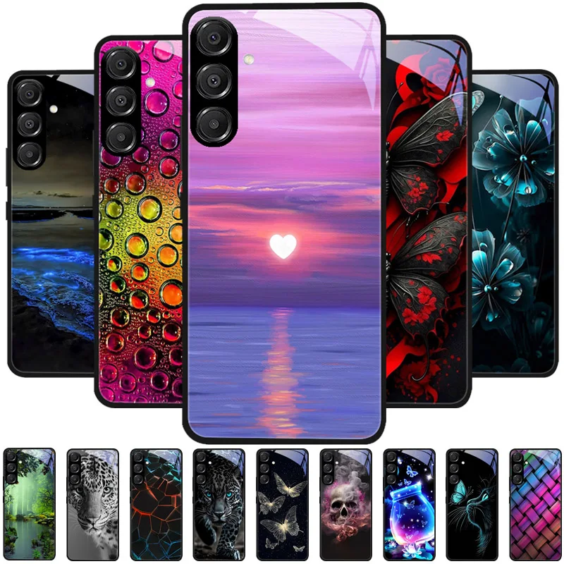 Image of Für Samsung A56 Glas Fall A26 A36 Harte PC Gehärtetem Glas Telefon Abdeckung Für Galaxy A15 A25 A35 A55 Cartoon Luxus stoßfest Fällen