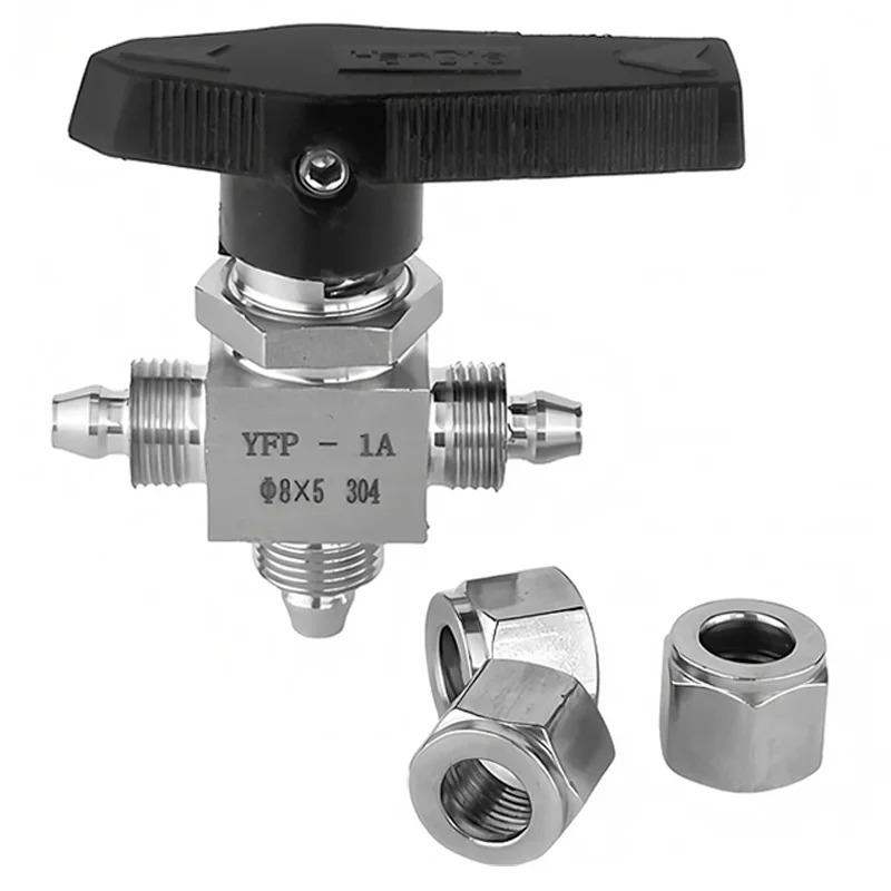 Ball Valve 304 316 Stainless Steel YFP-1A Bore 6 8 10 12mm-4 5 6 8 10mm 3 Way PTFE PU Tube Air Hose Quick Tightening Lock Nut