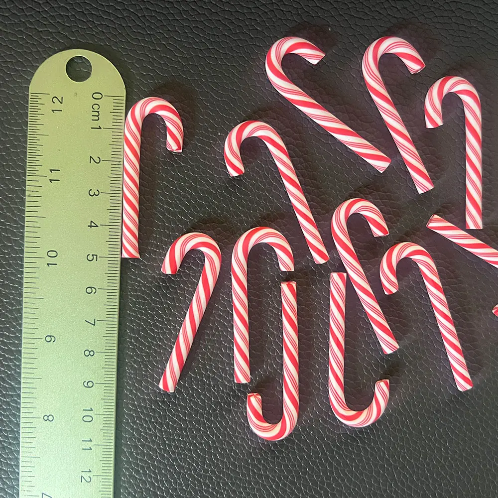 5/10/20pcs Cute Polymer Clay Fake Peppermint Candy Canes Miniature, Cabochon, Kawaii Christmas Decorations Ornaments