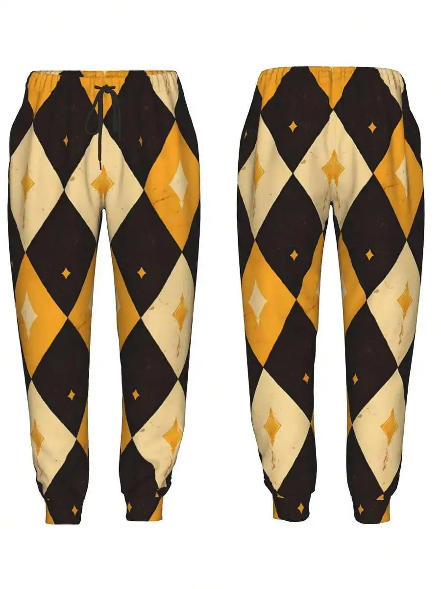 

Mens Retro Argyle Jogger Pants Tapered Elastic Waist Casual Winter Streetwear