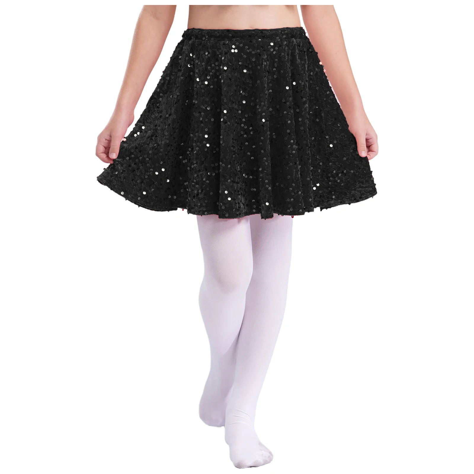 Gonna da ballo per balletto per bambina, con paillettes scintillanti, in velluto, elastico in vita, gonne arricciate per spettacoli di danza per feste di Natale
