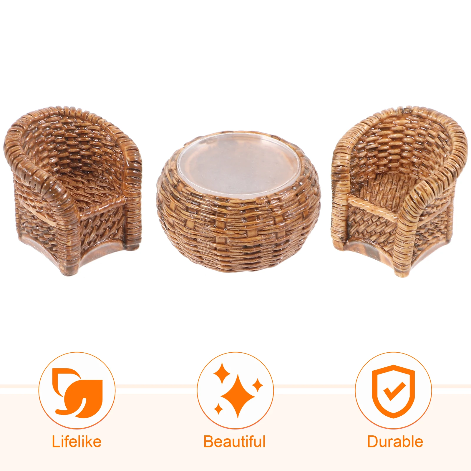 

1 set Miniature House Furniture Bamboo Woven Table Chairs Decor Kids Toys Plastic Realistic Simulation Accessories