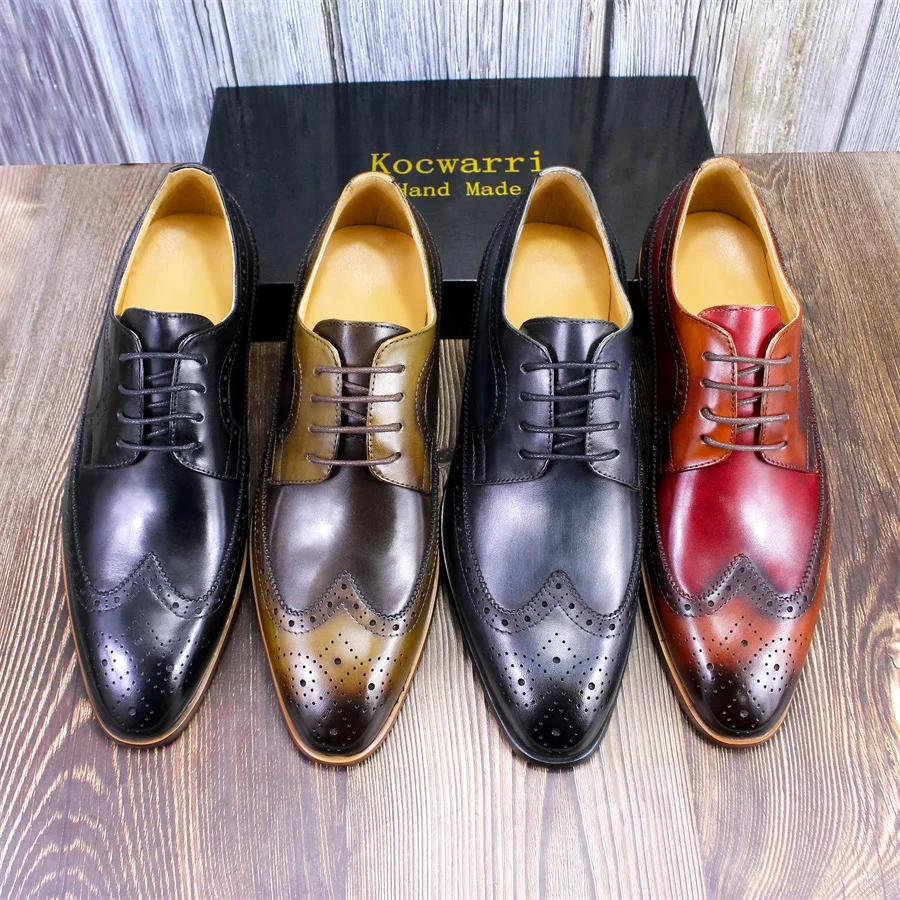 Men's Formal Leather Shoes Pointed Toe Strap Block Leather Shoes Comfortable Manual Men's Shoes Office Wedding Men's Dress Shoes