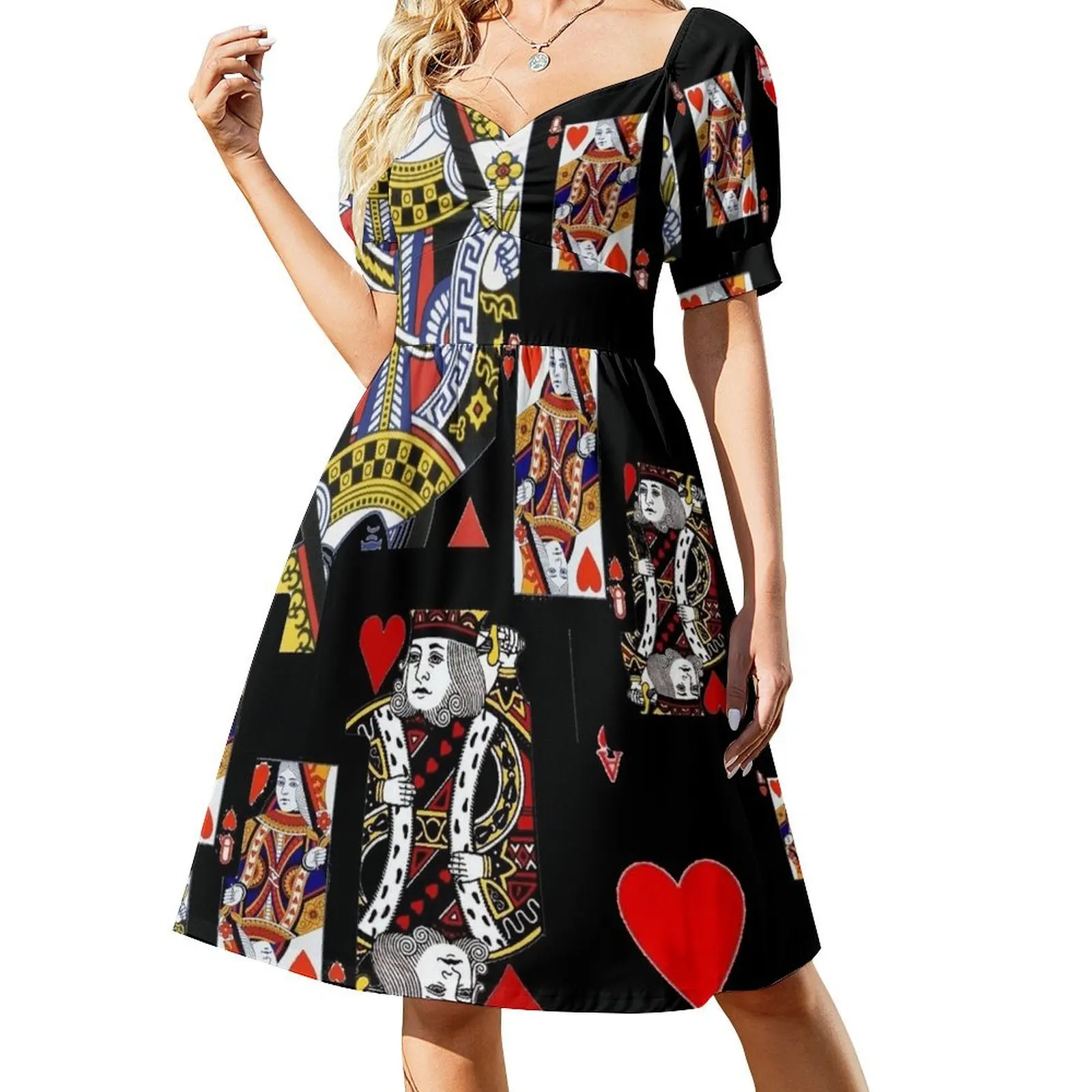 

COURT OF HEARTS, PLAYING CARDS IN BLACK Short Sleeved Dress cute dress women dresses dresses with long sleeves Dress