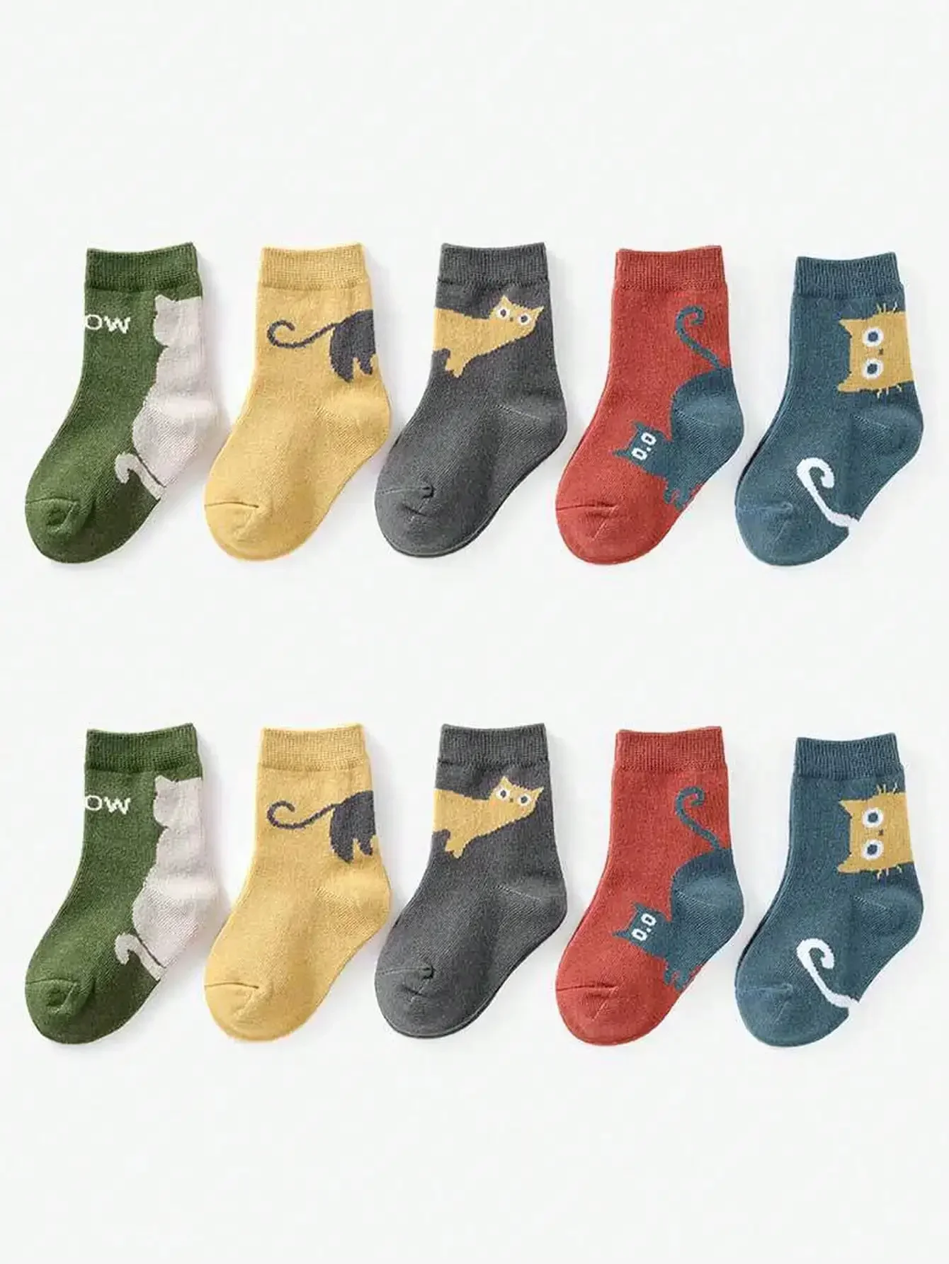5 5 Pairs Winter Mid-tube Kidsren's Socks  Baby Socks Spring & Fall Cartoon Kitten Boys and Girls Kidsren's Socks