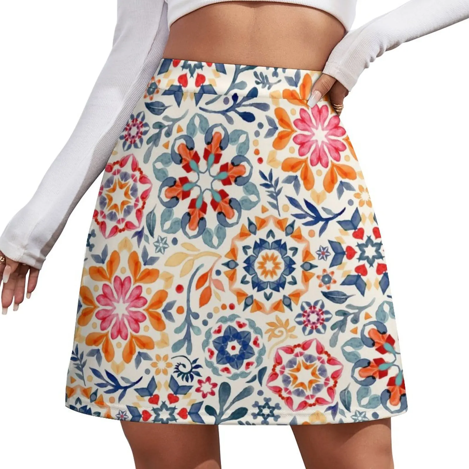 

Watercolor Kaleidoscope Floral - desaturated Mini Skirt korean skirt Short skirts korean style women clothing