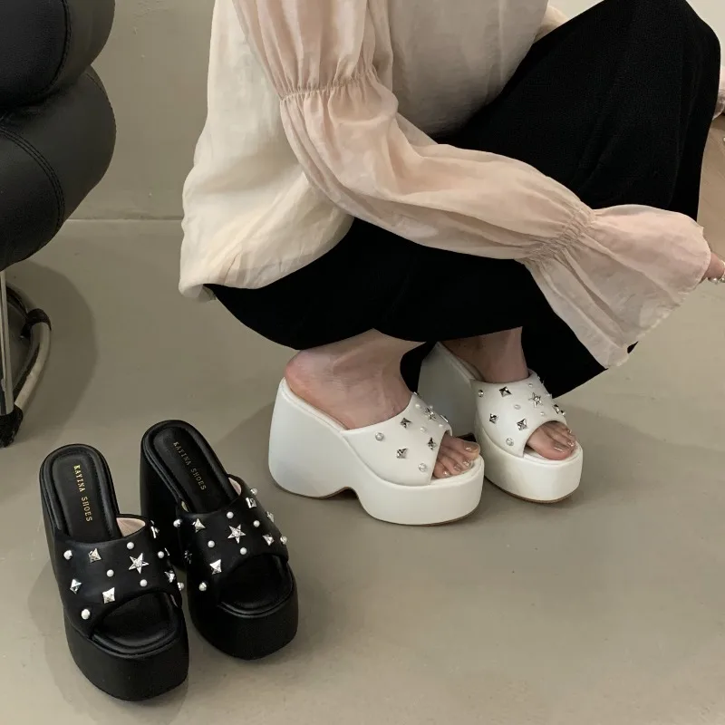 

Fashionable High Heels, Slippers, Women's Outer Wear, Thick Soled Height Increasing Open Toed Sandals Zapatos Mujer