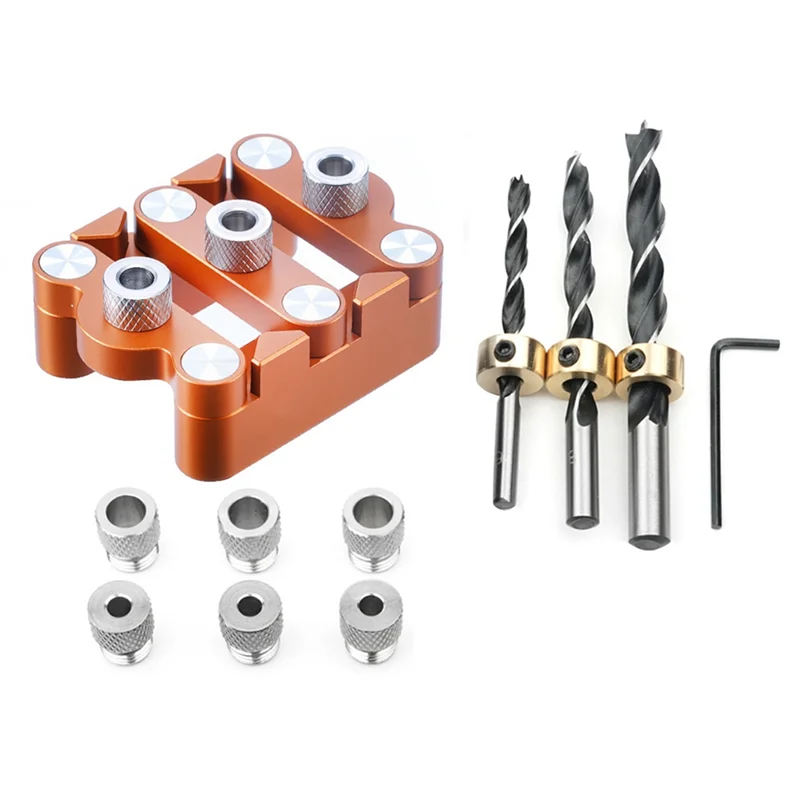 

AB66-Self-Centering Dowelling Jig Set Wood Furniture Mortise And Tenon Joint Punching Locator Pocket Doweling Jig