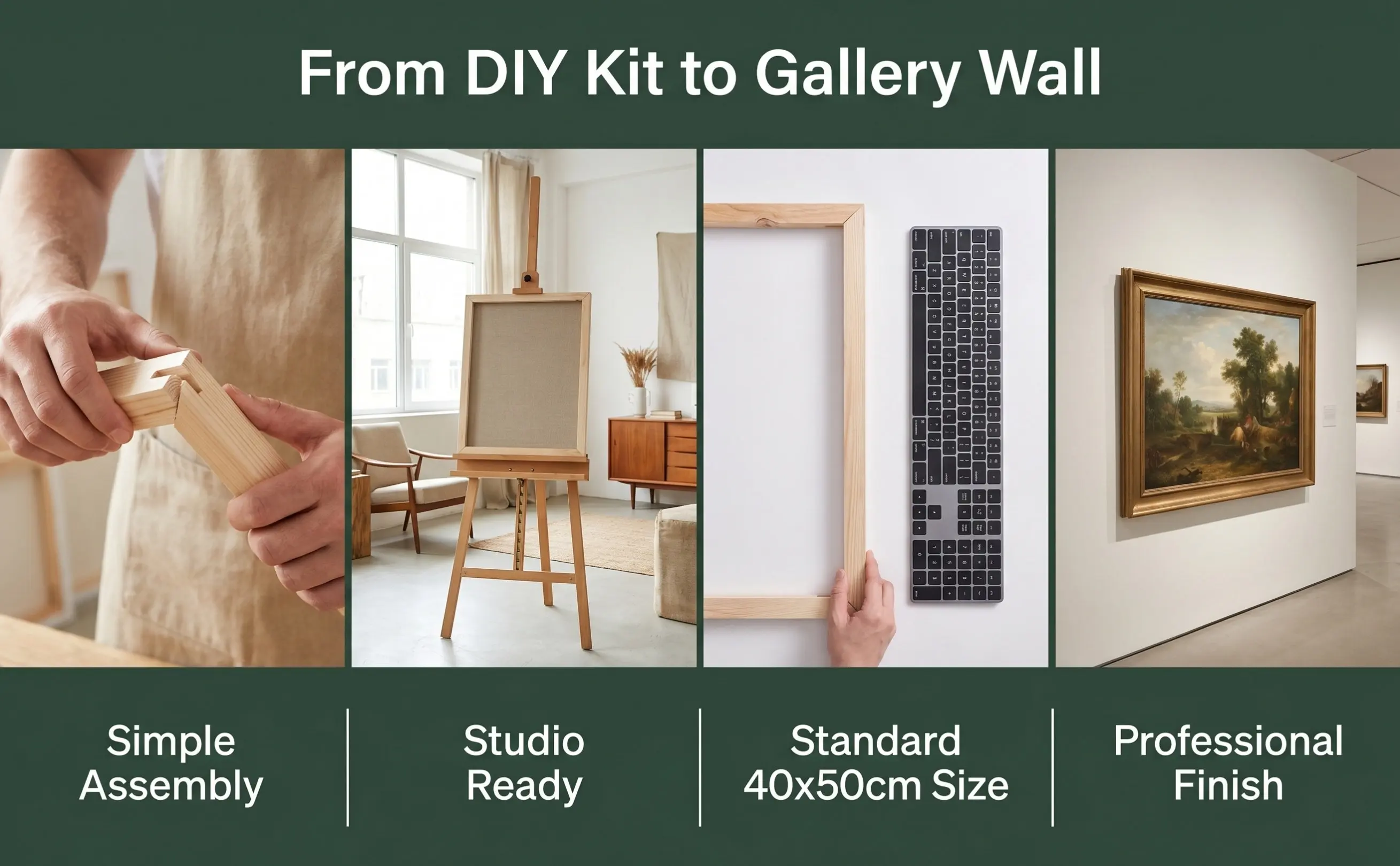 Solid Wood Oil Painting Canvas Frame Set – DIY Easy-Assemble Display Frame for Artists & Beginners