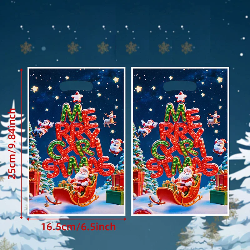 30 PCS Christmas Plastic Gift Bags Merry Christmas Goodie Bag With Handle Treat Candy Cookie Snack Bag For Xmas Party Supply