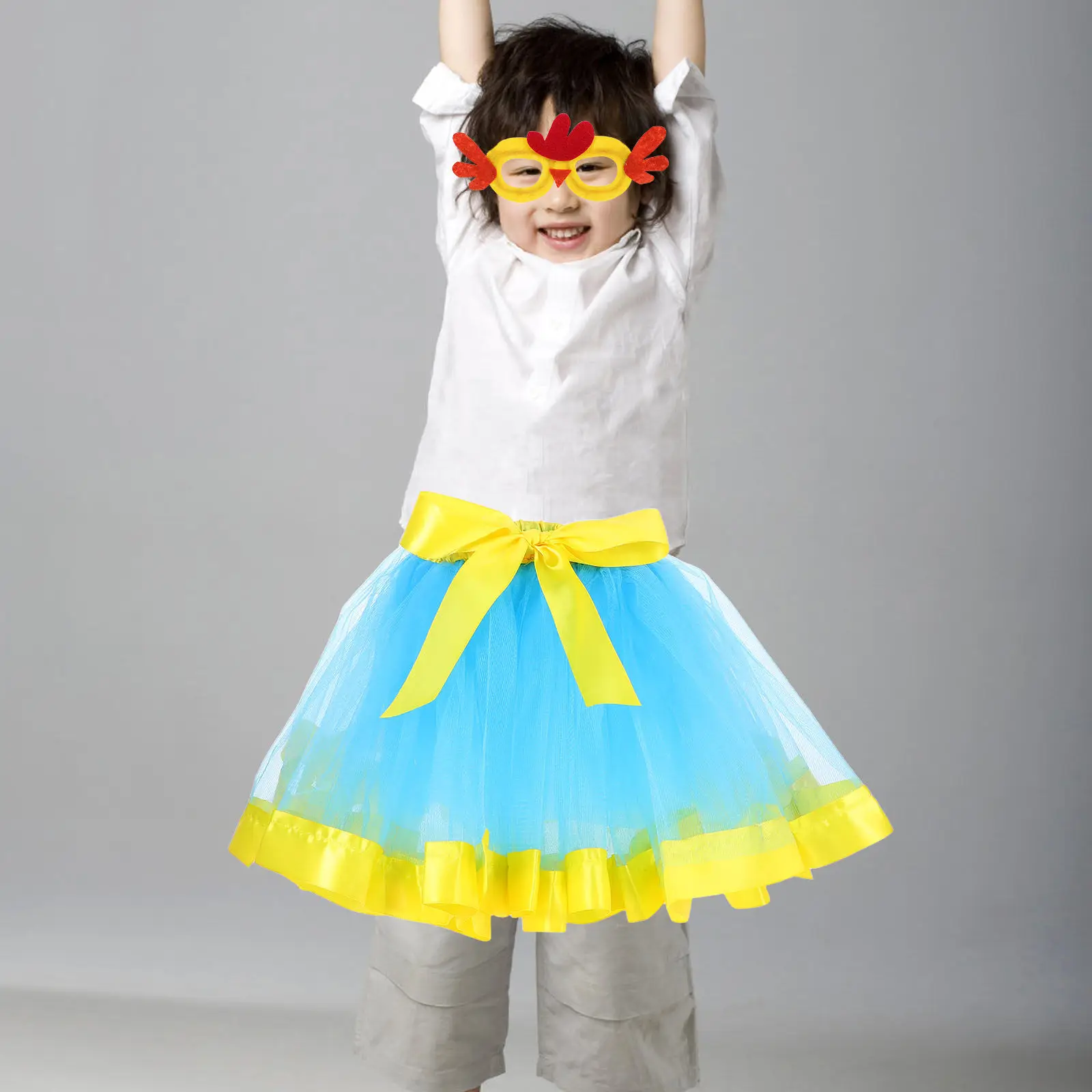 1 conjunto de falda tutú para actuaciones infantiles, de tul transpirable y de colores vivos, ideal para eventos de verano, fiestas de disfraces y juegos de rol. Ropa infantil de colores neón.