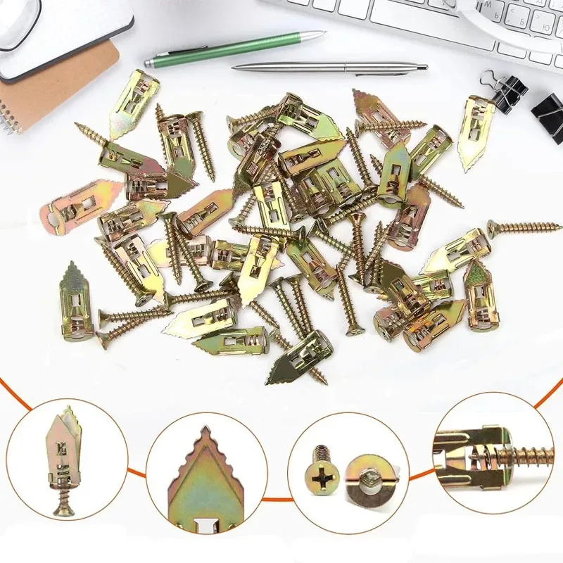 100/50set Self Tapping Screws Self Drilling Anchors Screws Drywall Anchors Easy Application for Gypsum Plasterboard Dowel