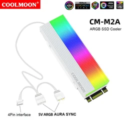 COOLMOON M.2 2280 SSD Heatsink Cooler 5V 3Pin ARGB Colored Solid State Drive Hard Disk Cooling Radiator Cooler with Thermal Pad