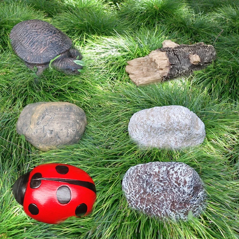 Garden Simulation Stone Hidden Key Box Hidden Safe Valuables Storage Box Resin Garden Rock Box Anti-lost Insurance Gift