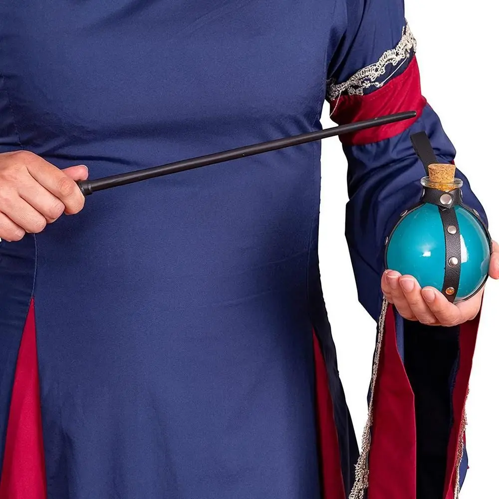 Frasco redondo de couro falso, coldres de garrafa de poção, sacos de cinto, poção mágica redonda, garrafa de vidro, feiticeiro, fantasia de magia escura
