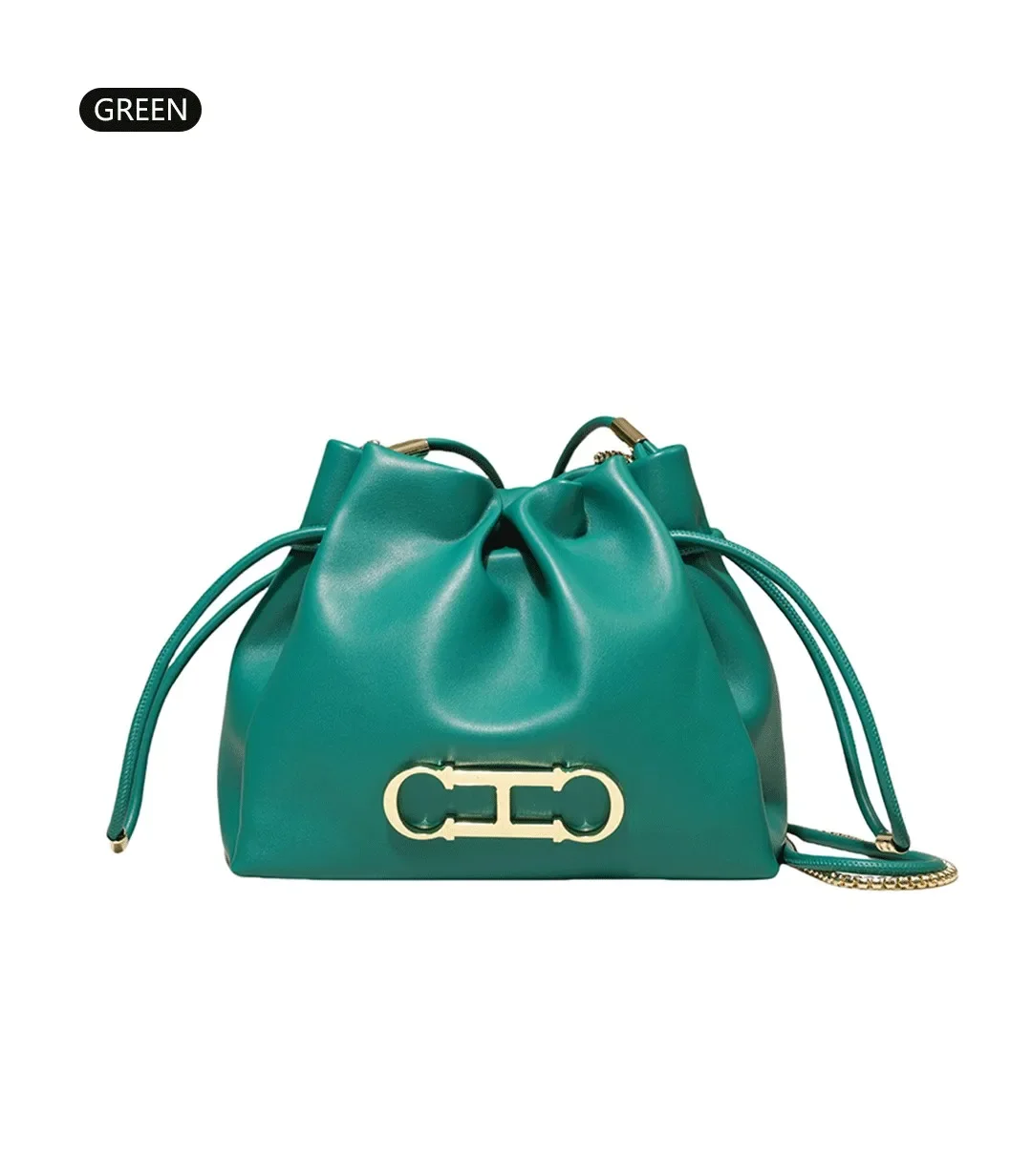 CH Luxus-Beuteltasche mit Kordelzug für Damen, goldfarbenes Metall-Logo, Ketten-Umhängetasche, Schulter-Messenger-Handtasche für den täglichen Pendelverkehr und Partys – Detail 9