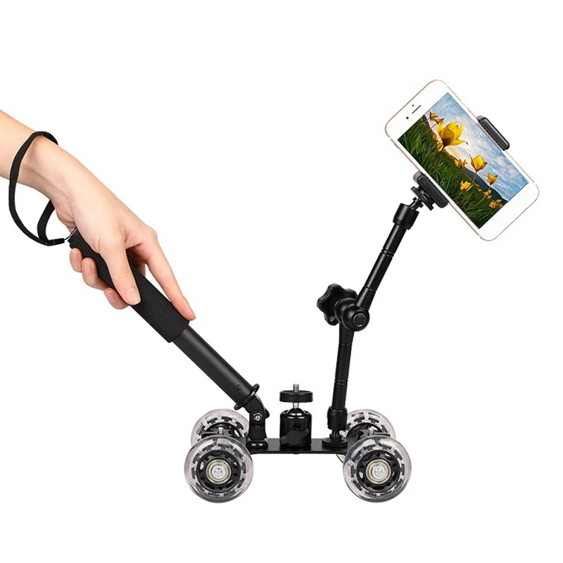 3w1 Camera Rail Car Table Dolly Car + 11 Inch Magic Arm + Phone Handheld Monopod Selfie Stick dla D1000 D3000