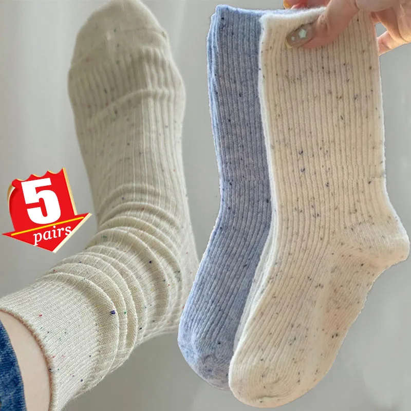 5/1pairs Thickened Solid color Women's Socks Autumn and winter wool Socks for Women Cute Girl Middle Tube Pile Cashmere Socking