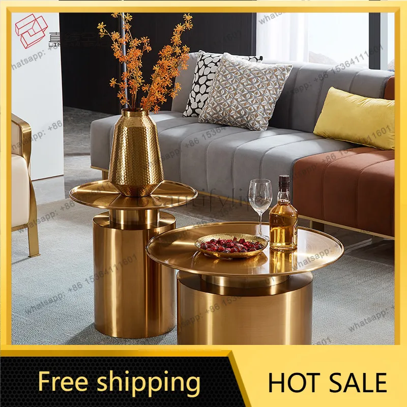 LS Nordic minimalist designer coffee table creative sofa combination small apartment light luxury metal round
