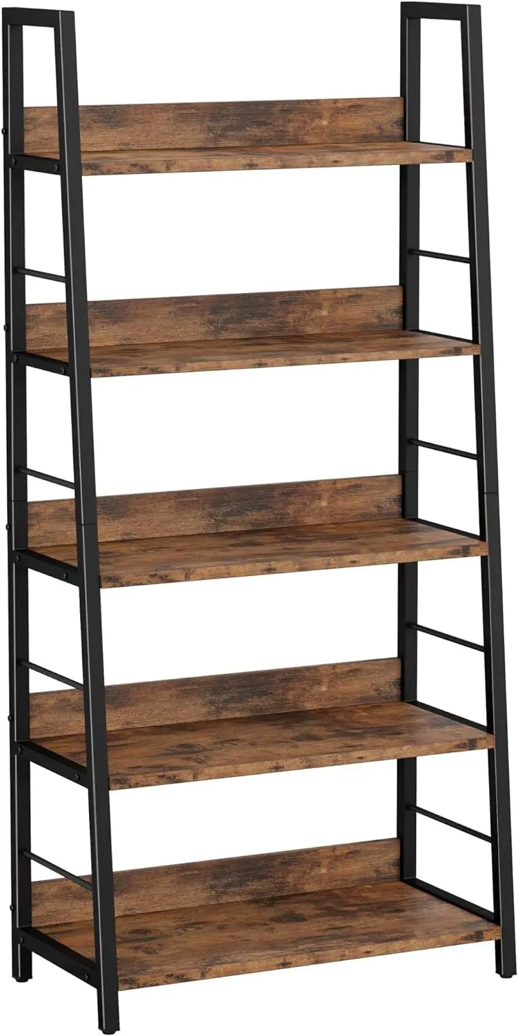 

Bookshelves and Bookcases, Ladder Shelf 5 Tier with Metal Frame for Living Room, Home Office