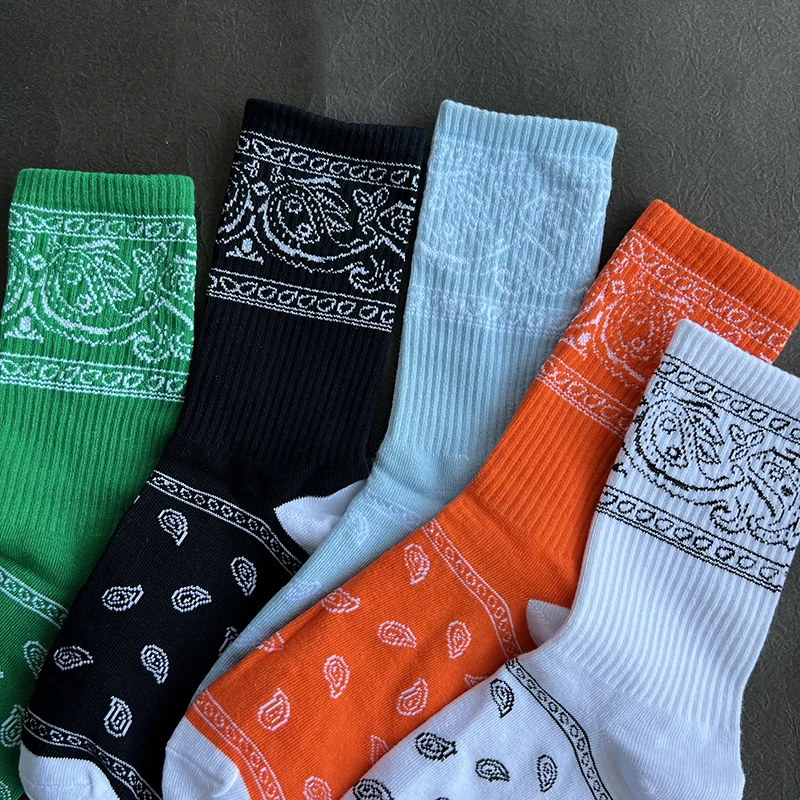 3 Pairs/Box Men\'s Socks Green Trendy Cashew Blossom Hip Hop Dunk Bandanas Funny Sock Women Cotton AF1 Collocation 350 Gifts