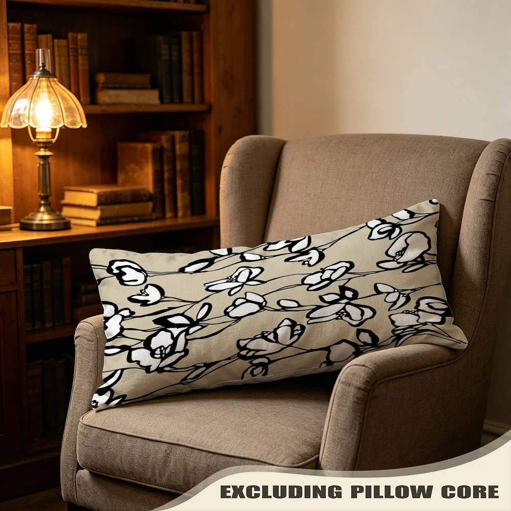 Black White Damask Scroll Print Long Pillow Cover, Ornate Style, Meditation Room Decorative, Polyester, Housewarming Gift
