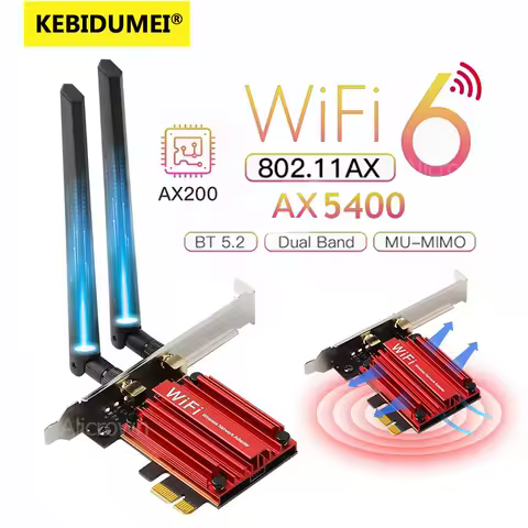 5400Mbps Wi-Fi 6 Wireless AX200 PCIe Network Card Dual Band Bluetooth 5.2 802.11AX 2.4G/5Ghz WiFi Adapter PC Win10/11 MU-MIMO