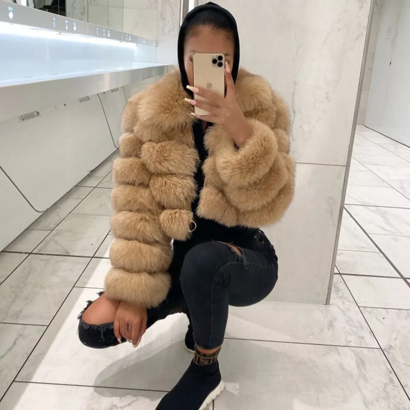 2024 New Autumn/winter Furry Short Faux Fur Coat Jacket Women's Fluffy Faux Fox Fur Winter Fur Jacket Fashion Street Wear