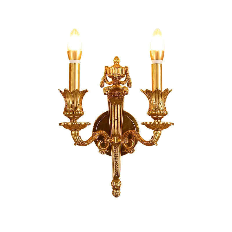 European Vintage Copper Wall Lamp Luxury Royal Antique Brass Wall Light French Bedroom Bedside Corridor Sconce