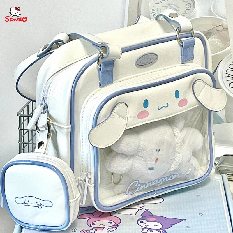 Kawaii Sanrio Kuromi Cinnamoroll Ita Bag for Women PU Transparent Pocket Itabag Japanese Harajuku Y2K  Preppy Bag Shoulder Bags