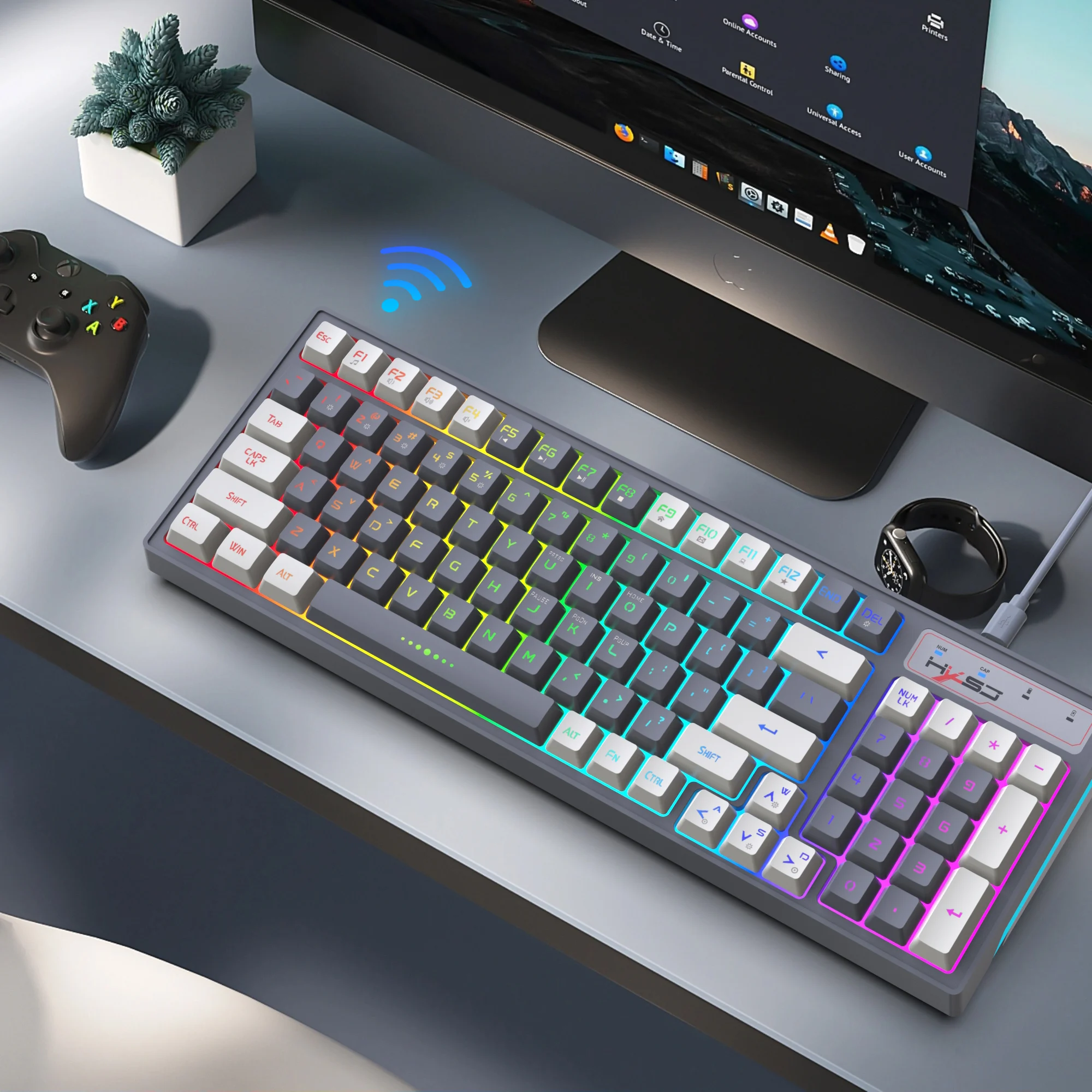 لوحة مفاتيح لاسلكية RGB إضاءة خلفية للألعاب ، 96 مفتاحًا ، قابلة لإعادة الشحن ، USB G ، مناسبة لأجهزة الكمبيوتر التي تعمل بنظام Windows ، والكمبيوتر المحمول ، واللاعبين #4