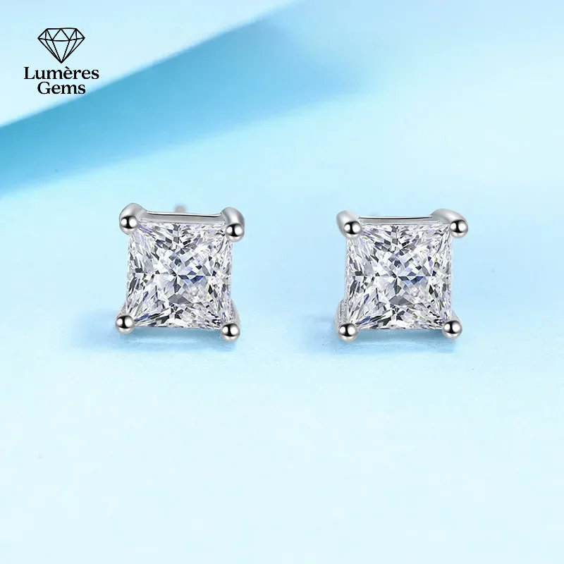 

GRA Certified Moissanite Diamond Unusual Square Halo Stud Earrings For Women PT950 Platinum Classic Princess Trendy Fine Jewelry